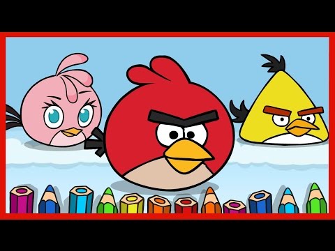 Видео: Рисуем Энгри Бердз. Draw Angry Birds. Злые птицы: Ред, Стелла,Чак. Red, Stella, Chuck.