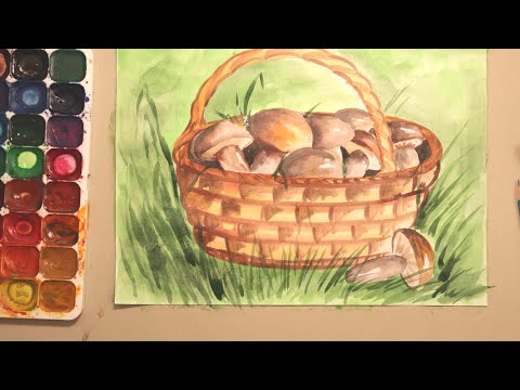 Видео: Как нарисовать корзину с грибами 🍄 | рисунок грибов
