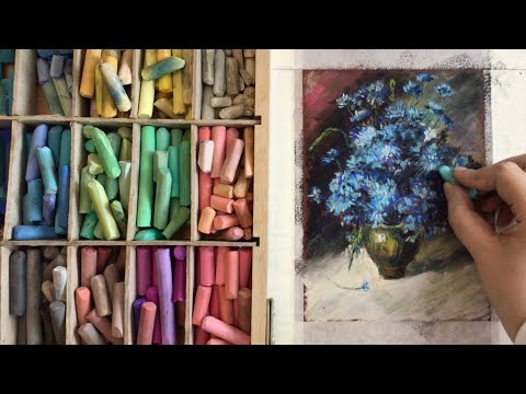Видео: 💙Не спеша рисую васильки по мотивам Левитана ✨Сухая пастель на наждачной бумаге🍃Pastel