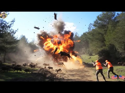 Видео: ПОТРЯСАЮЩЕ! Весь лес трясётся от выстрелов — охота на кабана не для слабонервных!