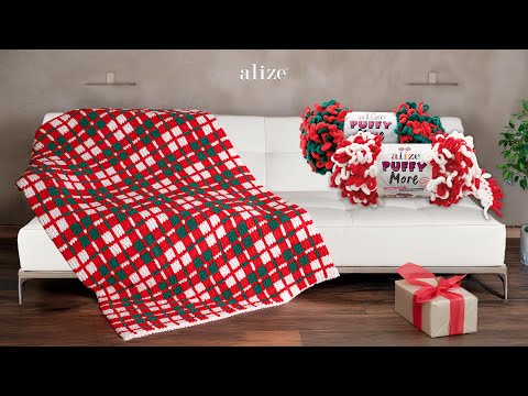 Видео: Плед в клетку с Alize Puffy More
