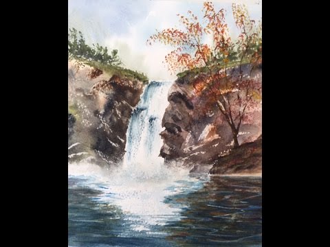 Видео: Водопад акварелью. Waterfall in watercolour