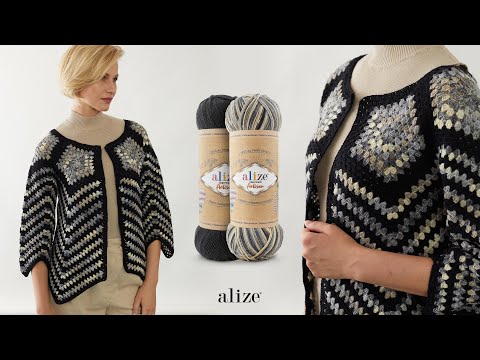 Видео: Кардиган с мотивом зигзаг крючком с пряжей Alize Superwash Artisan