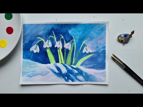 Видео: Рисуем подснежники! Как просто нарисовать цветы!