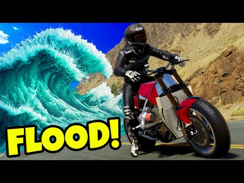 Видео: Сможет ли СУПЕРБАЙК пережить самый быстрый наводнение в BeamNG Drive Mods?!