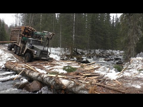 Видео: Вывожу остатки леса. Мосты смывает. Урал лесовоз.
