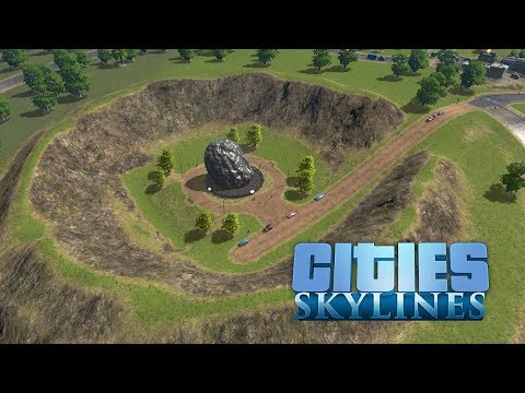 Видео: Cities Skylines - Парк метеоритов в кратере и сильная гроза! #3