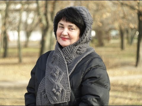 Видео: Шарф капюшон спицами  Часть1