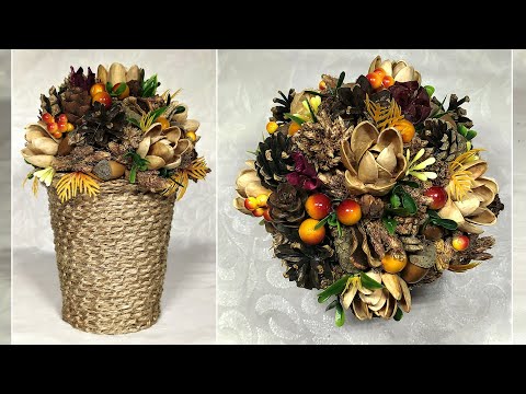Видео: Осенняя композиция из джута и природных материалов.