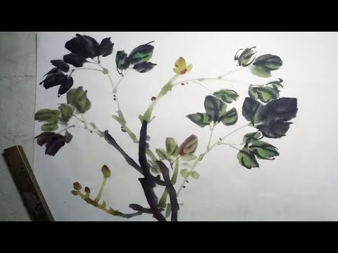 Видео: Китайская роспись кистью листьев пиона