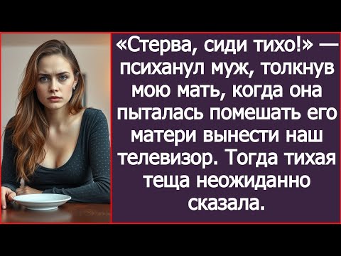 Видео: Стерва, сиди тихо! Психанул муж, толкнув мою мать, когда она помешала свекрови вынести наш телевизор