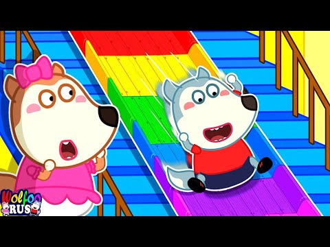 Видео: Вау! Радужная горка вместо лестницы | Весёлая игра с Вулфу | Wolfoo Russian