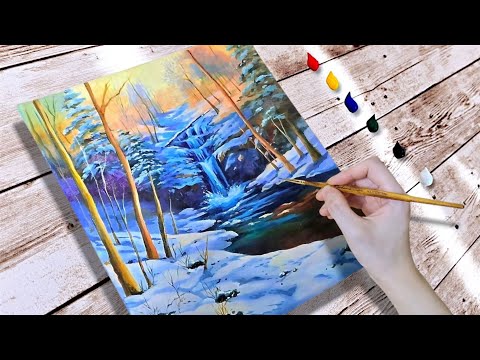 Видео: Как нарисовать пейзаж зимней долины поэтапно / Картина акрилом / Исцеляющая картина