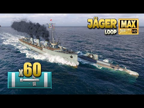 Видео: Эсминец Jäger с впечатляющими 60 торпедными попаданиями - World of Warships