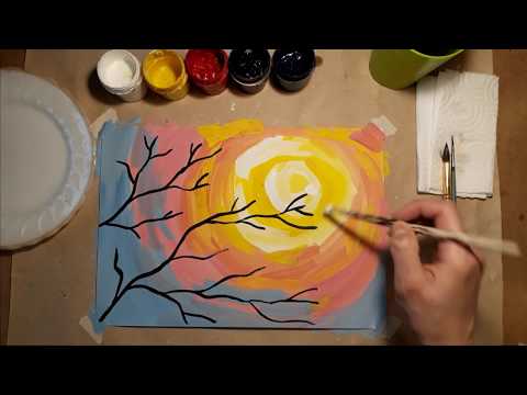 Видео: Рисование для детей. Цветущая ветка гуашью.