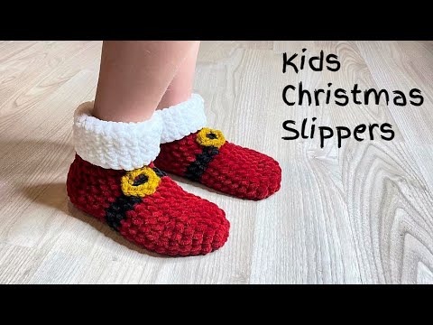 Видео: Вязаные крючком рождественские тапочки для детей | Тап...