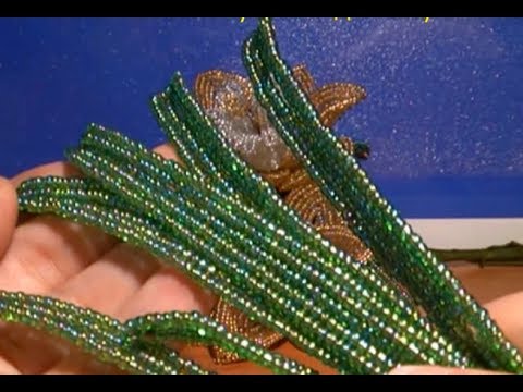 Видео: Длинный узкий лист из бисера: плетение и прошивка. Лист № 8. // A long leaf of beads.