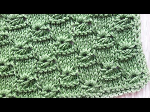 Видео: Интересный узор спицами Корона на лицевой глади для вязания джемперов, шапок, пледов