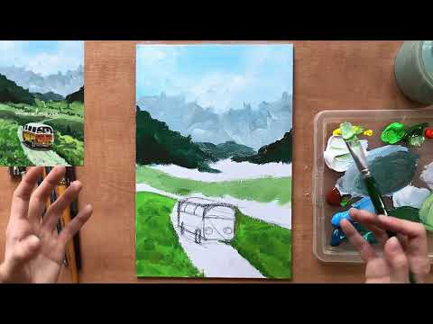 Видео: Картина "Ретро-Автобус". Подробный урок по живописи!