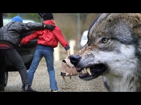 Видео: Волчище в один прыжок уложил похитителя девочки, свершив акт правосудия