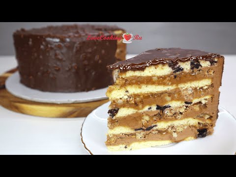 Видео: Торт "Пикник" с орехами, изюмом, карамелью | Хрустящий шоколадный торт | LoveCookingRu