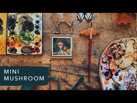 Видео: Узнайте, как нарисовать и раскрасить мини-гриб | Акварельная живопись в рамке-орнаменте