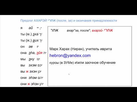 Видео: 1911. Предложения на иврите с предлогом АХАРЭЙ (после, за) с окончаниями принадлежности.