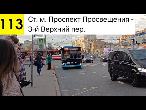 Видео: Автобус 113. Ст. м. Проспект Просвещения - 3-й Верхний пер.