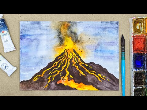 Видео: Как нарисовать вулкан акварелью. Акварель для начинающих