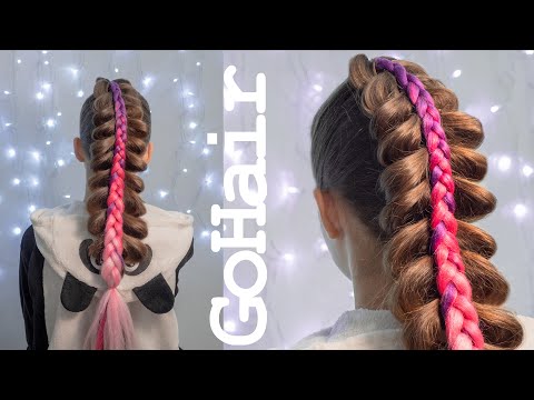 Видео: Коса с канекалоном на косе на резинках // Stacked braid with kanekalon on braid with ribbons