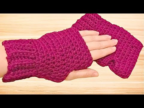Видео: Вязание крючком без пальцев перчатки - вязание крючком