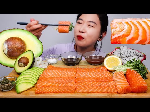 Видео: Сырой лосось сашими авокадо АСМР МУКБАНГ EATING SOUNDS