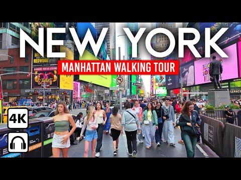 Видео: NEW YORK CITY 🇺🇸 Манхэттен – Таймс-сквер, Рокфеллер и Эмпайр-Стейт | Пешеходный тур 4K