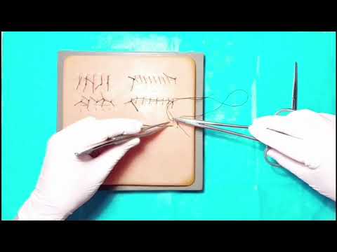 Видео: Непрерывный матрацный шов на кожу. Surgical sutures on the skin.