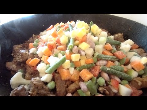 Видео: Жареное мясо с овощами