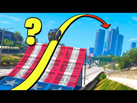 Видео: Можно ли ПЕРЕЛЕТЕТЬ ЦЕНТР ГОРОДА НА МАШИНЕ? - GTA 5 Эксперименты (Моды ГТА 5)