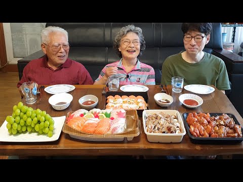 Видео: Сегодня у мамы выходной (сырая рыба, суши, курица, такояки)