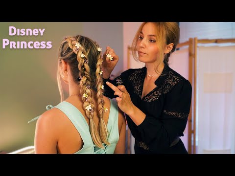 Видео: Трансформация принцессы Диснея с плетением кос и цветочными аксессуарами | реальный человек asmr
