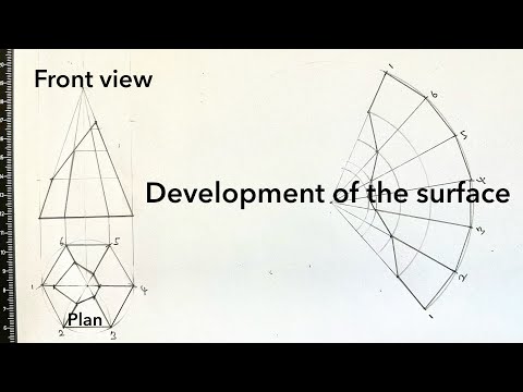 Видео: Как построить поверхность усеченной шестиугольной пирамиды || Развертка усеченной шестиугольной п...