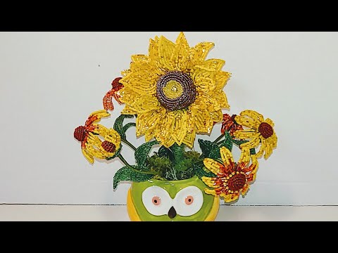 Видео: SUNFLOWER ПОДСОЛНУХ из бисера МК от Koshka2015 - цветы из бисера,  бисероплетение Beaded flowers DIY