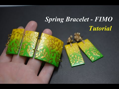 Видео: spring bracelet from polymer clay with LC Microstencils and Pear Ex FIMO Tutorial весенний браслет