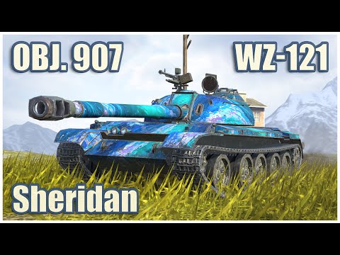 Видео: WZ-121, Объект 907 & Sheridan • WoT Blitz Gameplay