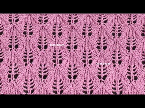 Видео: Ажурное поле из листьев спицами, узор на лето. Вязание спицами.