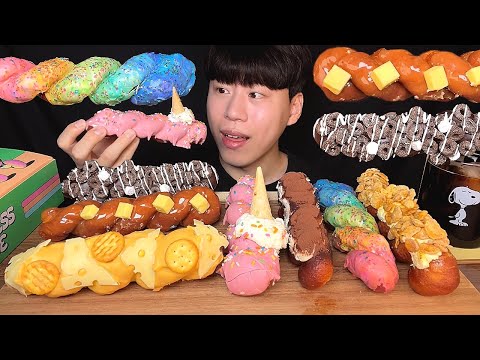 Видео: SUB) корейское шоу с поеданием витых пончиков со сливками│Korean dessert twisted donuts mukbang asmr