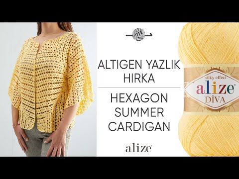 Видео: Alize Diva ile Altıgen Yazlık Hırka • Hexagon Summer Cardigan • Шестигранный летний кардиган