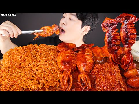 Видео: острый кальмар, грибы, лапша SPICY SQUID MUSHROOM FIRE NOODLE SEAFOOD ASMR MUKBANG