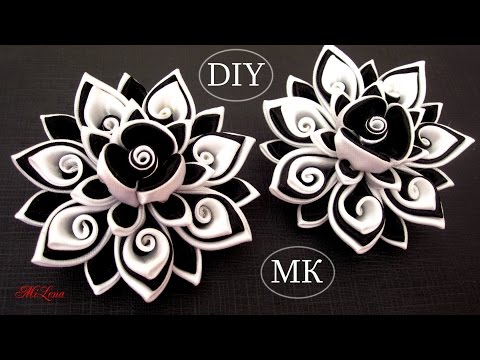 Видео: Резинки канзаши, МК / DIY Scrunchy with Kanzashi flower / Black & White Ribbon Flowers