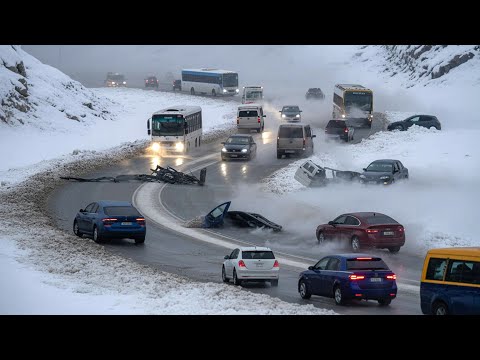 Видео: Смертельно обледенелые дороги — машины выходят из-под контроля в зимнем хаосе!