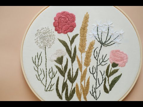 Видео: Вышивка для начинающих. Стежки стебельчатый шов, гладьевой шов, рыбья косточка, ленивая ромашка.