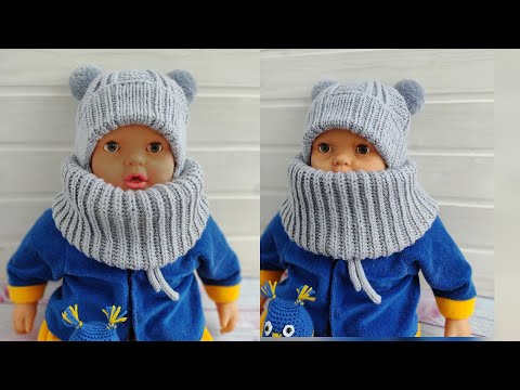 Видео: Шапка спицами для малыша с ушками и помпонами//Подробный МК.#шапкадлямалыша#шапкадлямалышей